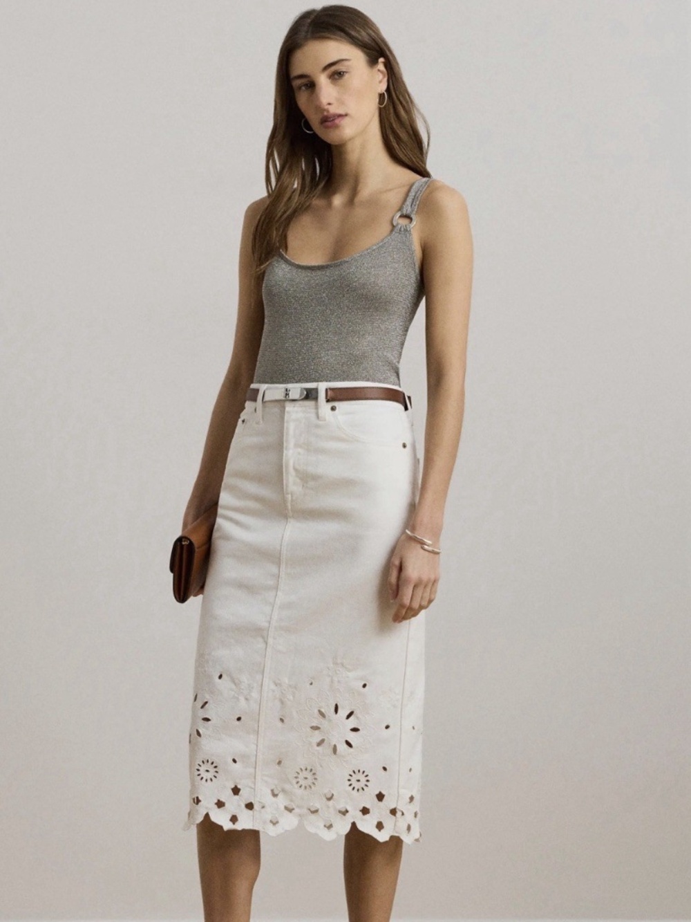 Lauren Ralph Lauren Eyelet Denim Midi Skirt 4